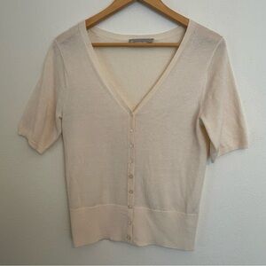 Everlane Short Sleeve Cardigan Women’s M Ivory V-Neck Lightweight Wool/Cotton
